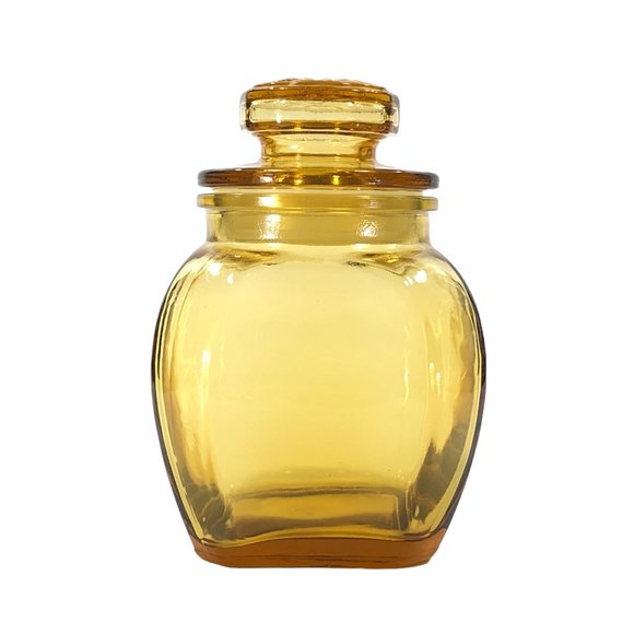 Vintage Westmoreland Sunburst Amber Glass Lidded Jar Container w/ Lid 5 in - Picture 3 of 9